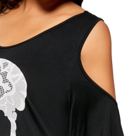 PLUS SIZE SKULL COLD SHOULDER TOP (BLACK)