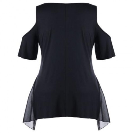 PLUS SIZE SKULL COLD SHOULDER TOP (BLACK)