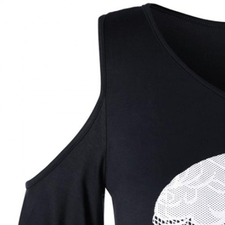 PLUS SIZE SKULL COLD SHOULDER TOP (BLACK)