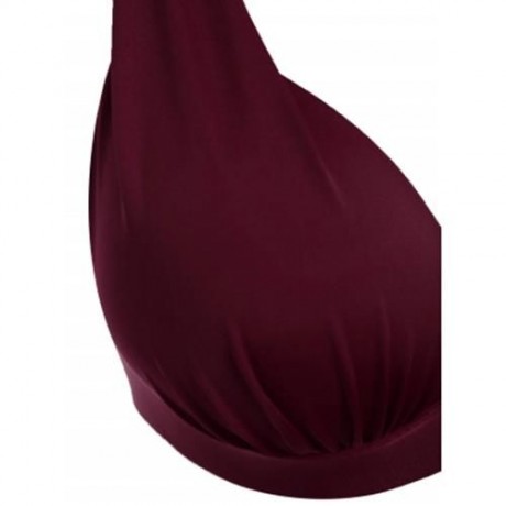 PLUS SIZE HIGH WAISTED HALTER BRALETTE BIKINI (WINE RED)