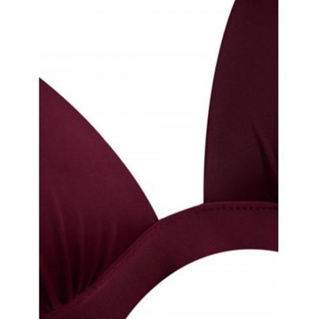 PLUS SIZE HIGH WAISTED HALTER BRALETTE BIKINI (WINE RED)