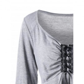 PLUS SIZE FLARE SLEEVE LACE UP TOP (LIGHT GRAY)