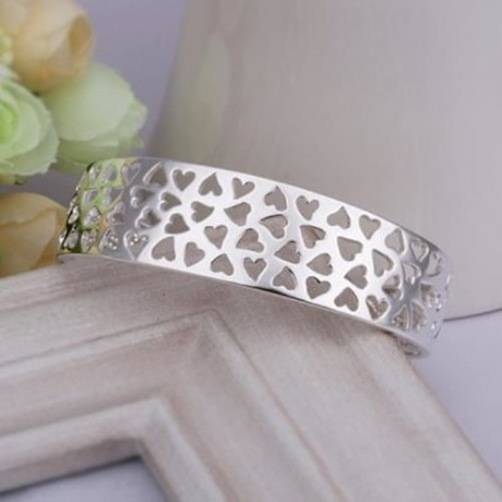 CHIC SILVER PLATED OPENWORK HEART BRACELET FOR WOMEN (SILVER)