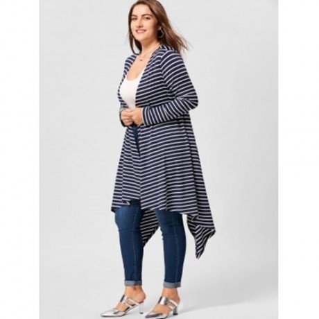 PLUS SIZE STRIPED HANDKERCHIEF HEM CARDIGAN (BLUE STRIPE)