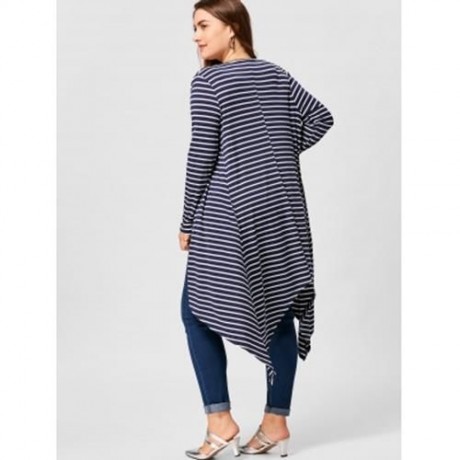 PLUS SIZE STRIPED HANDKERCHIEF HEM CARDIGAN (BLUE STRIPE)
