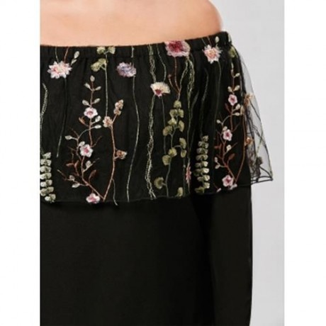 PLUS SIZE EMBROIDERY OFF THE SHOULDER CAPELET TOP (BLACK)