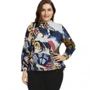 PLUS SIZE FUNNY PATTERN BUTTON BLOUSE (MULTICOLOR)