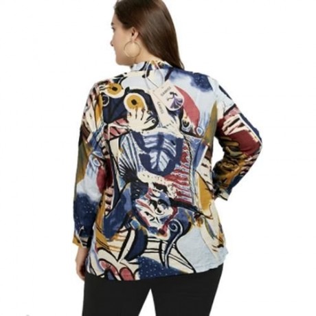 PLUS SIZE FUNNY PATTERN BUTTON BLOUSE (MULTICOLOR)