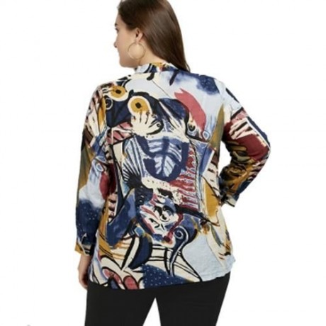 PLUS SIZE FUNNY PATTERN BUTTON BLOUSE (MULTICOLOR)