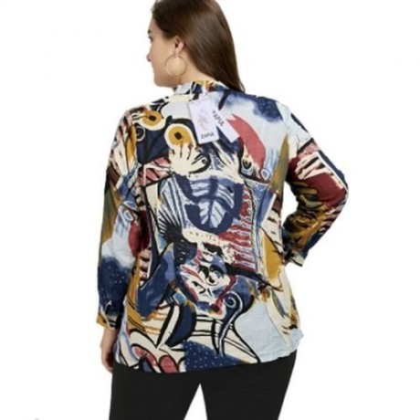 PLUS SIZE FUNNY PATTERN BUTTON BLOUSE (MULTICOLOR)
