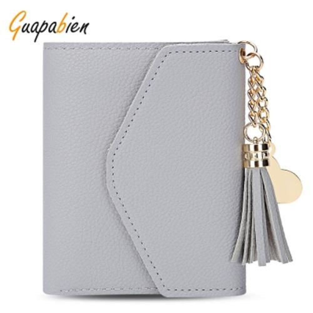 GUAPABIEN WOMEN FOLDABLE SHORT WALLET TASSEL CARD HOLDER (LIGHT GRAY)
