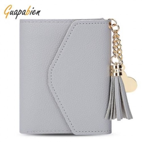 GUAPABIEN WOMEN FOLDABLE SHORT WALLET TASSEL CARD HOLDER (LIGHT GRAY)