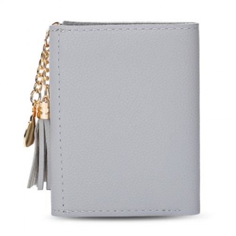 GUAPABIEN WOMEN FOLDABLE SHORT WALLET TASSEL CARD HOLDER (LIGHT GRAY)