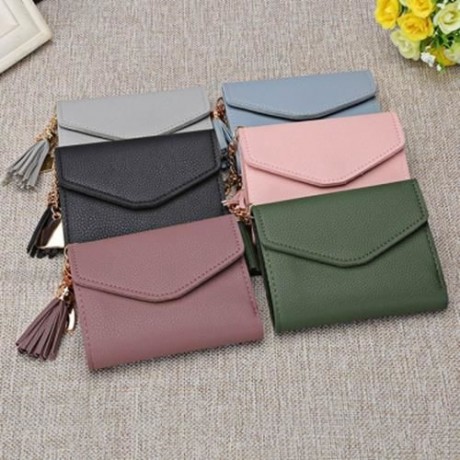 GUAPABIEN WOMEN FOLDABLE SHORT WALLET TASSEL CARD HOLDER (LIGHT GRAY)