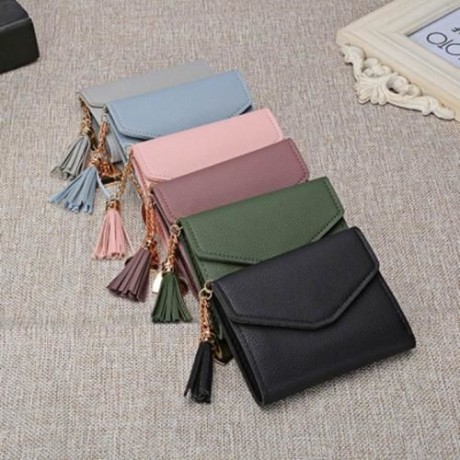 GUAPABIEN WOMEN FOLDABLE SHORT WALLET TASSEL CARD HOLDER (LIGHT GRAY)