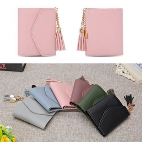 GUAPABIEN WOMEN FOLDABLE SHORT WALLET TASSEL CARD HOLDER (LIGHT GRAY)