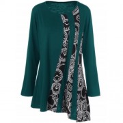 PLUS SIZE PRINTED ASYMMETRIC TUNIC T-SHIRT (BLACKISH GREEN)