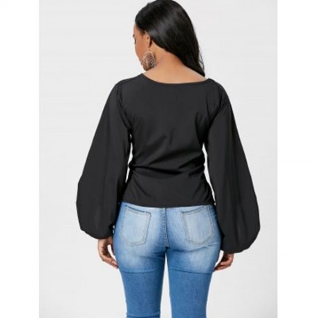 PUFF SLEEVE BELTED BLOUSE (BLACK)