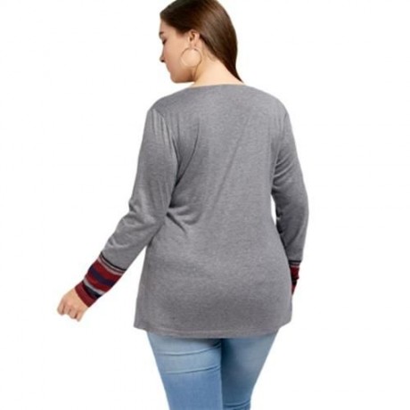 BOWKNOT STRIPED ASYMMETRICAL PLUS SIZE TEE (GRAY)