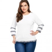 PLUS SIZE LONG SLEEVE T-SHIRT WITH TASSEL (WHITE)