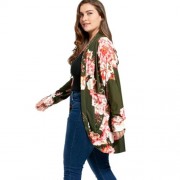 FLORAL PLUS SIZE OPEN FRONT COAT (GREEN)