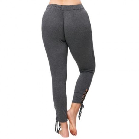 PLUS SIZE ELASTIC WAIST LACE UP PANTS (GRAY)