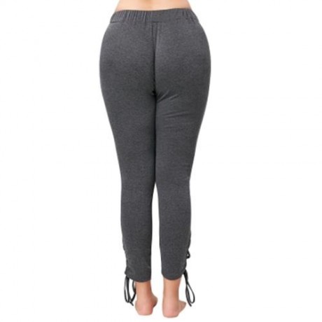 PLUS SIZE ELASTIC WAIST LACE UP PANTS (GRAY)