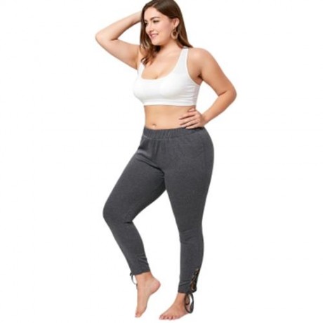 PLUS SIZE ELASTIC WAIST LACE UP PANTS (GRAY)