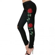 FLOWER EMBROIDERED RIPPED JEANS (BLACK)