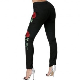 FLOWER EMBROIDERED RIPPED JEANS (BLACK)