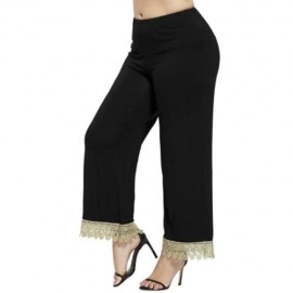 PLUS SIZE FLORAL LACE TRIM WIDE LEG PANTS (BLACK)