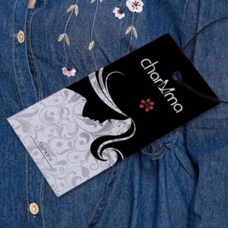 PLUS SIZE FLORAL EMBROIDERED LONGLINE DENIM SHIRT (BLUE)