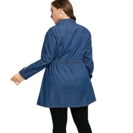 PLUS SIZE FLORAL EMBROIDERED LONGLINE DENIM SHIRT (BLUE)