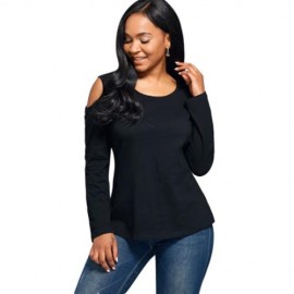 LONG SLEEVE LACE BACK COLD SHOULDER T-SHIRT (BLACK)