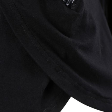 LONG SLEEVE LACE BACK COLD SHOULDER T-SHIRT (BLACK)