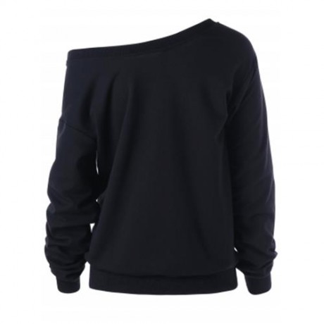SKEW NECK BUTTERFLY SKULL PRINT SWEATSHIRT (BLACK)