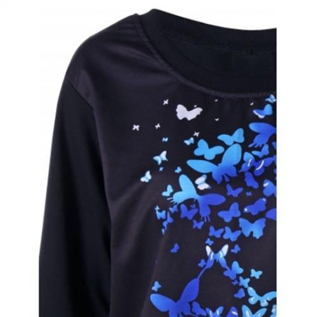 SKEW NECK BUTTERFLY SKULL PRINT SWEATSHIRT (BLACK)