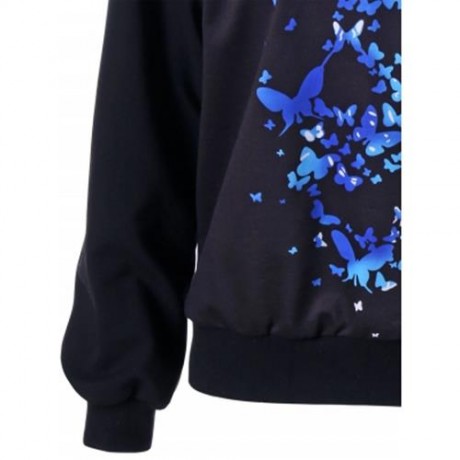 SKEW NECK BUTTERFLY SKULL PRINT SWEATSHIRT (BLACK)