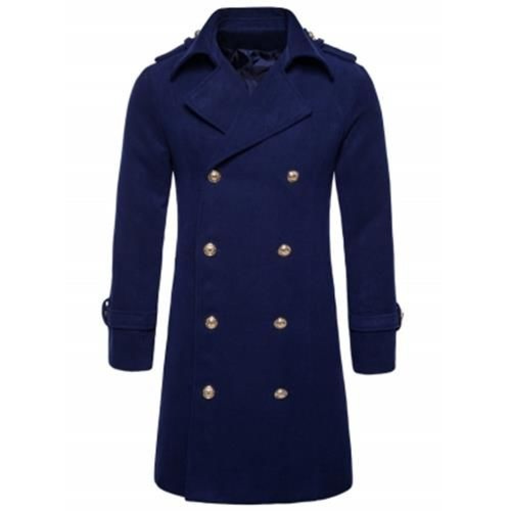TURNDOWN COLLAR DOUBLE BREASTED PEACOAT (CADETBLUE)