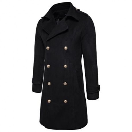 TURNDOWN COLLAR DOUBLE BREASTED PEACOAT (BLACK)