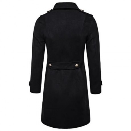 TURNDOWN COLLAR DOUBLE BREASTED PEACOAT (BLACK)