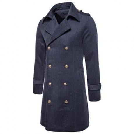 TURNDOWN COLLAR DOUBLE BREASTED PEACOAT (DEEP GRAY)