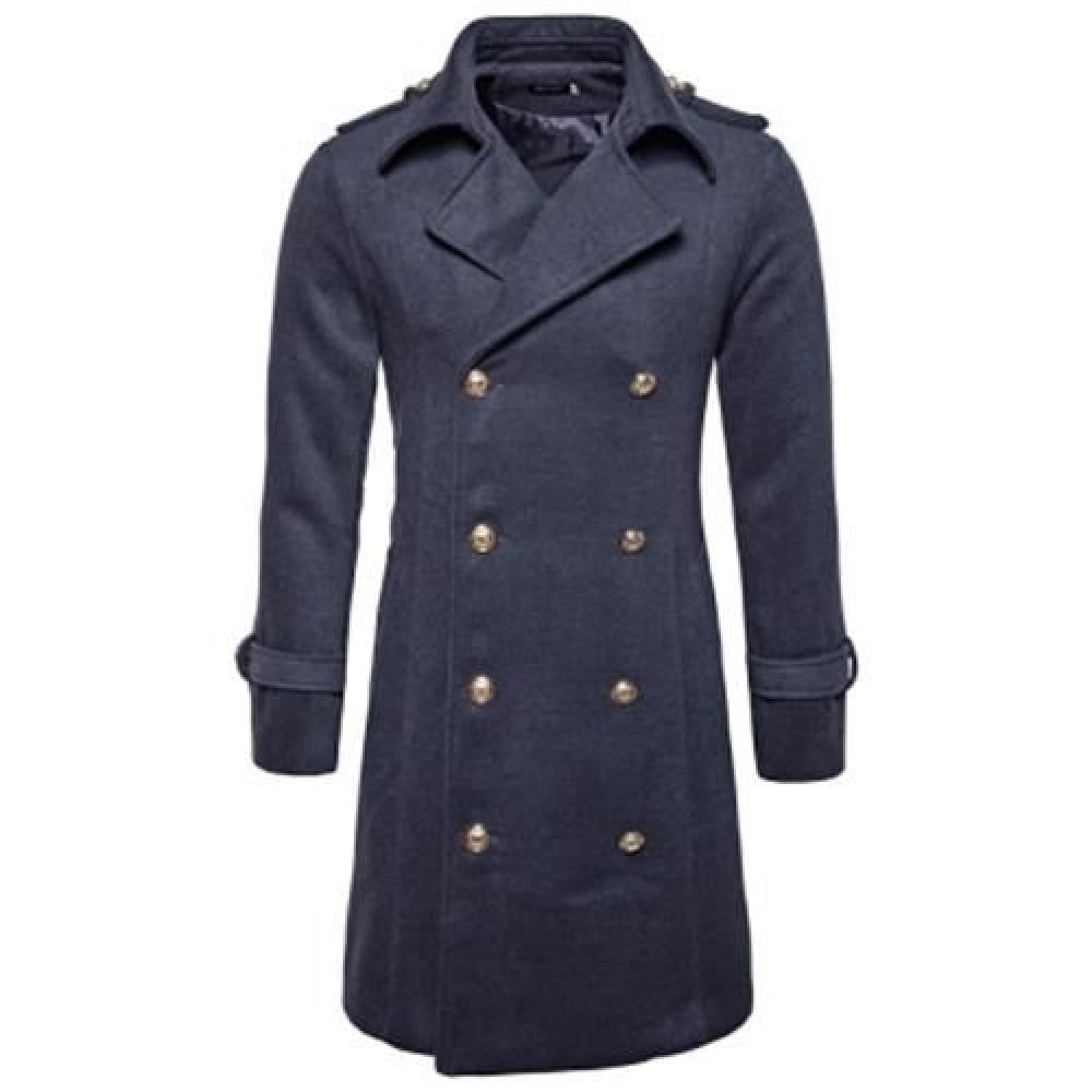 TURNDOWN COLLAR DOUBLE BREASTED PEACOAT (DEEP GRAY)
