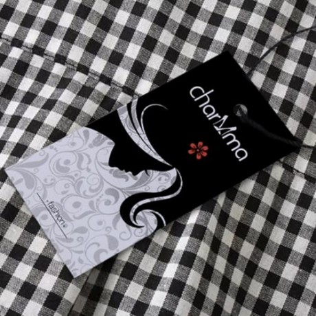 TURN-DOWN COLLAR BELL SLEEVE EMBROIDERY SHIRT FOR WOMEN (CHECKED)