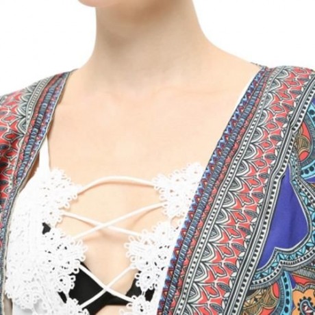 TRENDY COLLARLESS 3/4 SLEEVE PRINT WOMEN CHIFFON CARDIGAN (DARK NUDE)