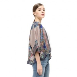 TRENDY COLLARLESS 3/4 SLEEVE PRINT WOMEN CHIFFON CARDIGAN (DARK NUDE)