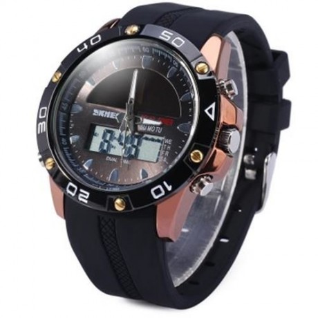 SKMEI 1064 SOLAR POWER DUAL MOVT LED WATCH MILITARY SPORTS WRISTWATCH (COFFEE)