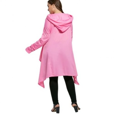 PLUS SIZE FUNNEL COLLAR MAXI ASYMMETRIC HOODIE (PINK)