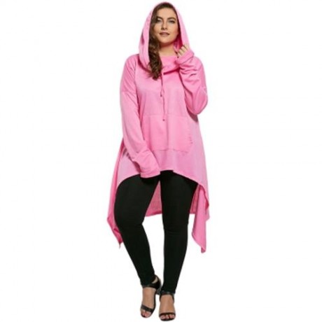 PLUS SIZE FUNNEL COLLAR MAXI ASYMMETRIC HOODIE (PINK)