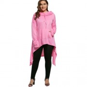 PLUS SIZE FUNNEL COLLAR MAXI ASYMMETRIC HOODIE (PINK)
